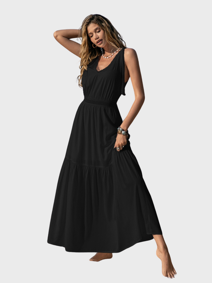 Anna | V-Neck Tie Shoulder Crochet Maxi Dress