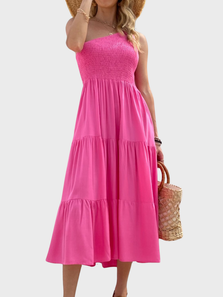 Mandy Smocked Single Shoulder Sleeveless Dress