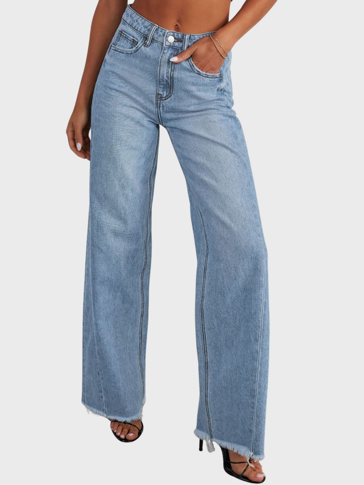 Faith | Women's Raw Hem Wide Leg Jeans with Pockets