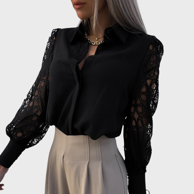 White Women’s Feminine Puffer Sleeves Blouse on model