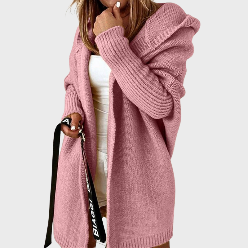 Pink Women’s Cozy Oversized-Fit Hooded Cardigan on the model
