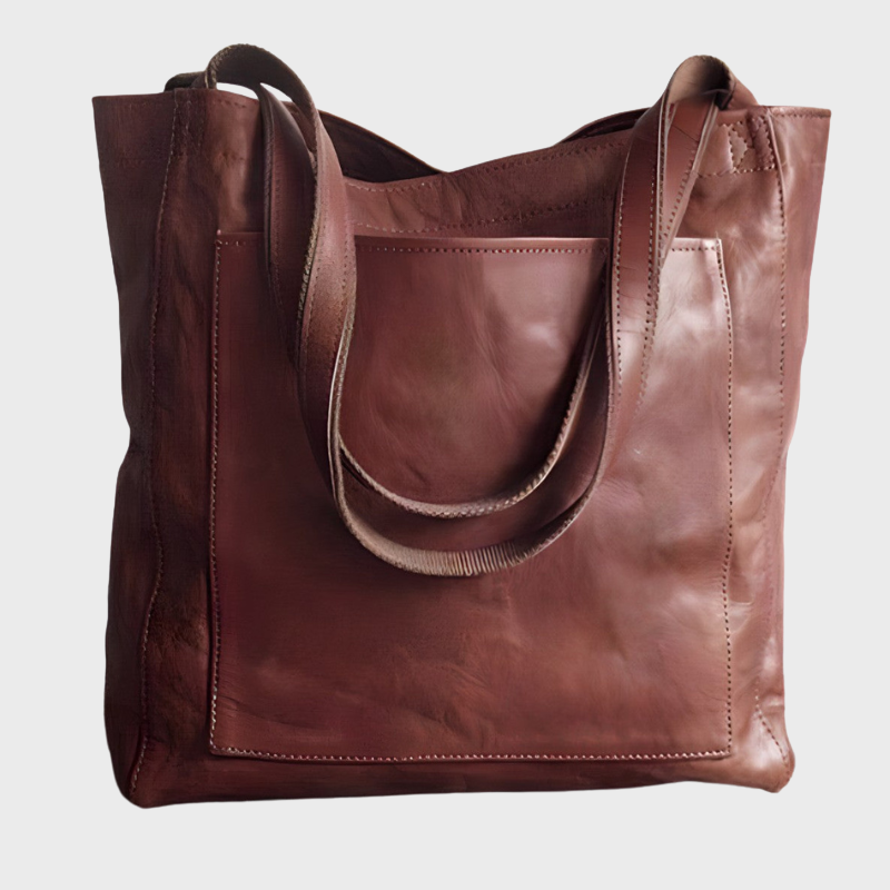 Brown Women’s Elegant Double Strap Handbag on the model