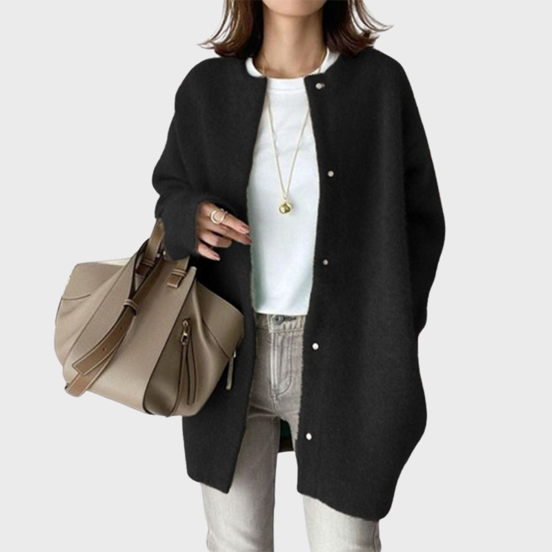 Black Women’s Elegant Knit Cardigan Pocket Detail on model