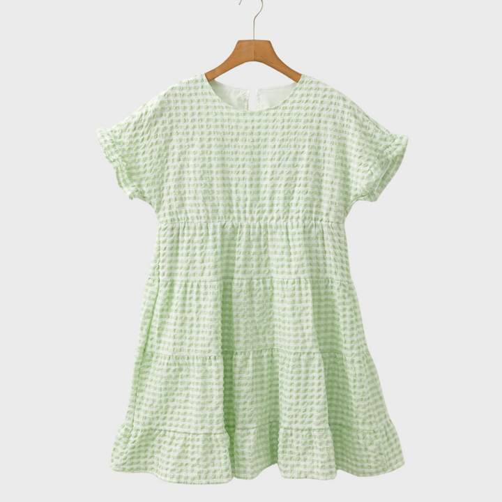 Textured Short Sleeve Tiered Mini Dress