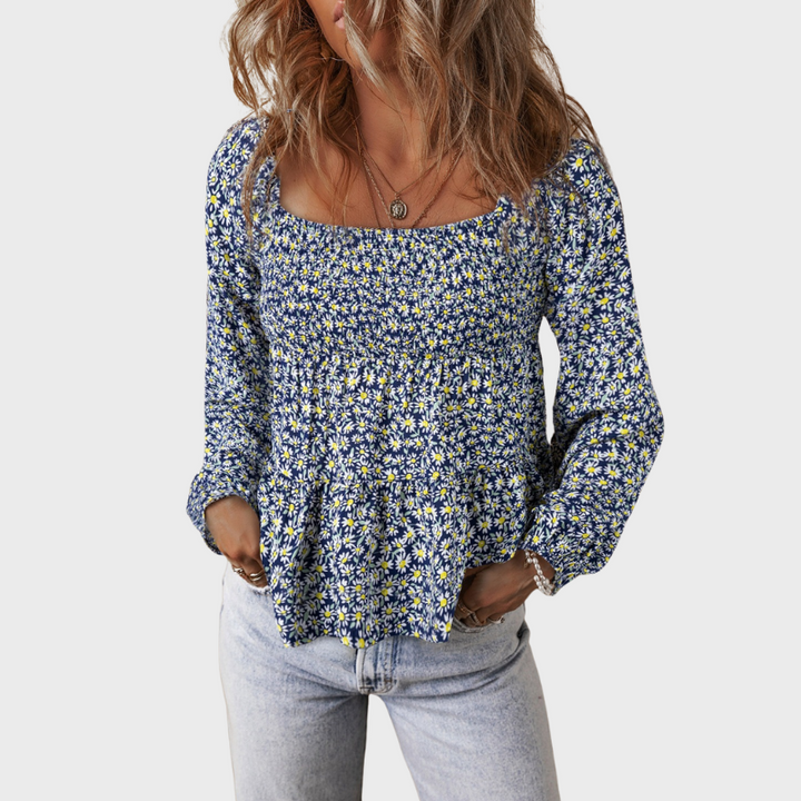 Madeline | Women's Floral Smocked Square Neck Blouse