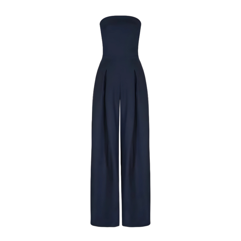 Dark Blue Women’s Strapless Wide-Leg One-Piece Jumpsuit 