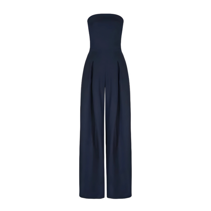 Dark Blue Women’s Strapless Wide-Leg One-Piece Jumpsuit 