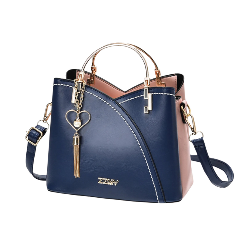 Dark Blue Women’s Structured Patchwork-Design Handbag