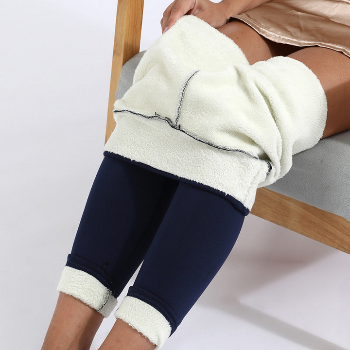 Dark Blue Women’s Winter Cozy-Style Fleece Leggings on the model