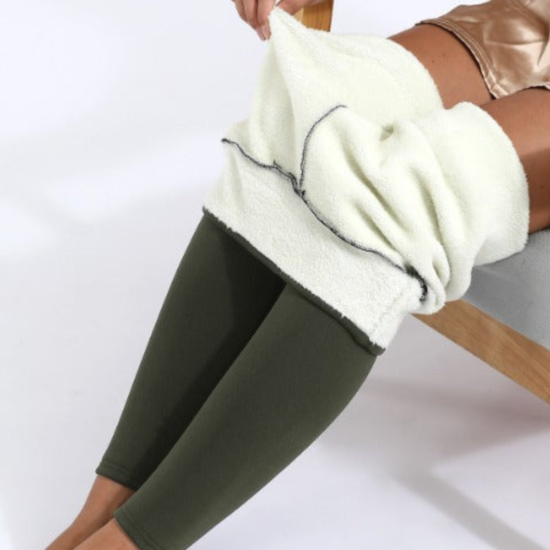 Dark Green Women’s Winter Cozy-Style Fleece Leggings on the model