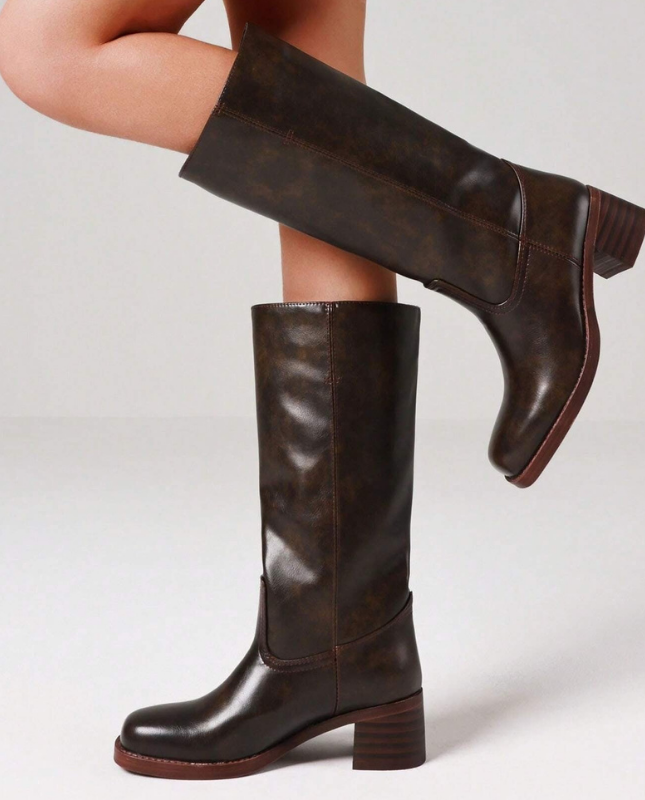 Dark Brown Women’s Insulated Comfort Knee-High Boots with Everyday Edge on the model