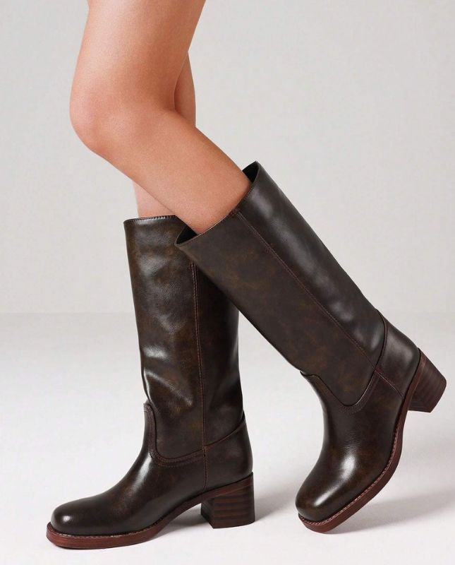 Dark Brown Women’s Insulated Comfort Knee-High Boots with Everyday Edge on the model