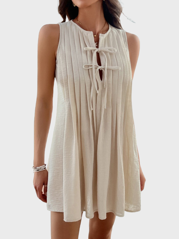 Devine Pleated Sleeveless Mini Dress