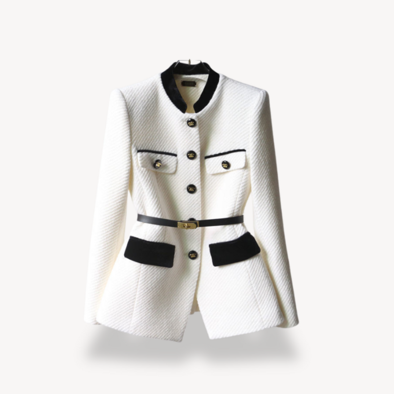 Elegant Women's Tweed Blazer with Tailored Cut and High Collar