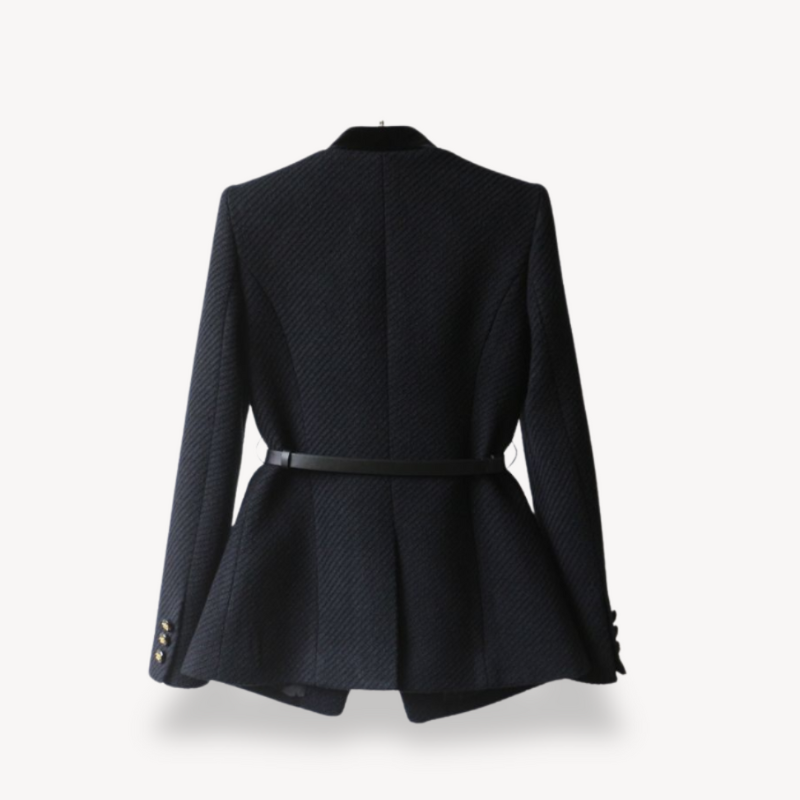 Elegant Women's Tweed Blazer with Tailored Cut and High Collar