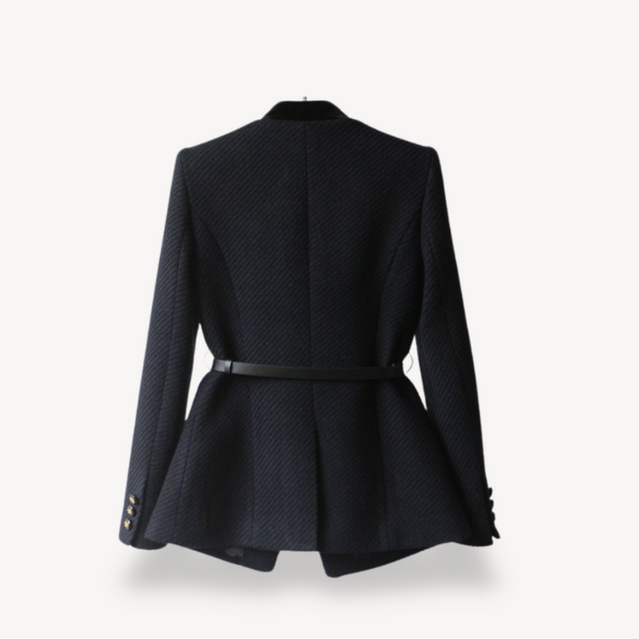 Elegant Women's Tweed Blazer with Tailored Cut and High Collar