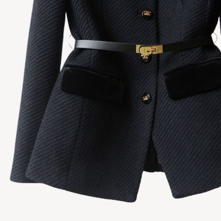 Elegant Women's Tweed Blazer with Tailored Cut and High Collar