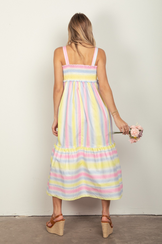 Ella | Women's Striped Woven Smocked Midi Cami Dress