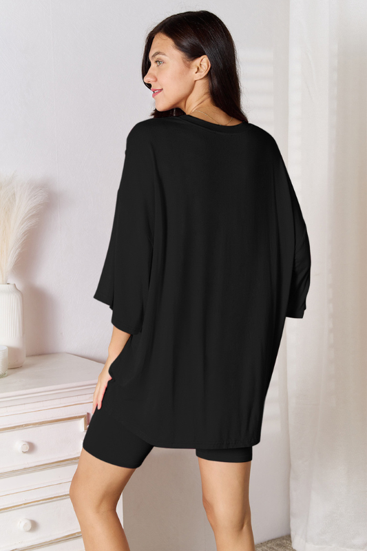 Ellie | Women's Full Size Round Neck Drop Shoulder T-Shirt and Shorts Set