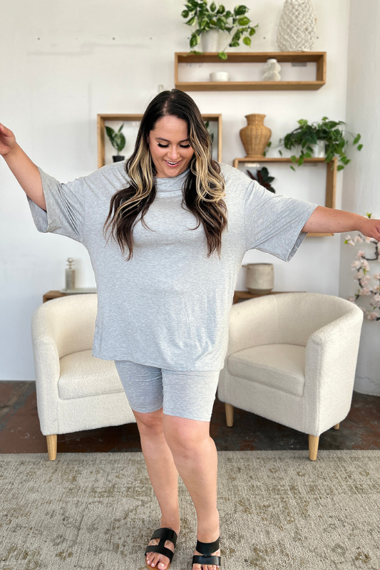 Ellie | Women's Full Size Round Neck Drop Shoulder T-Shirt and Shorts Set