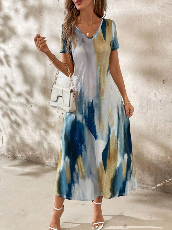 Emily | Women's Tie-Dye V-Neck Short Sleeve Midi Tee Dress