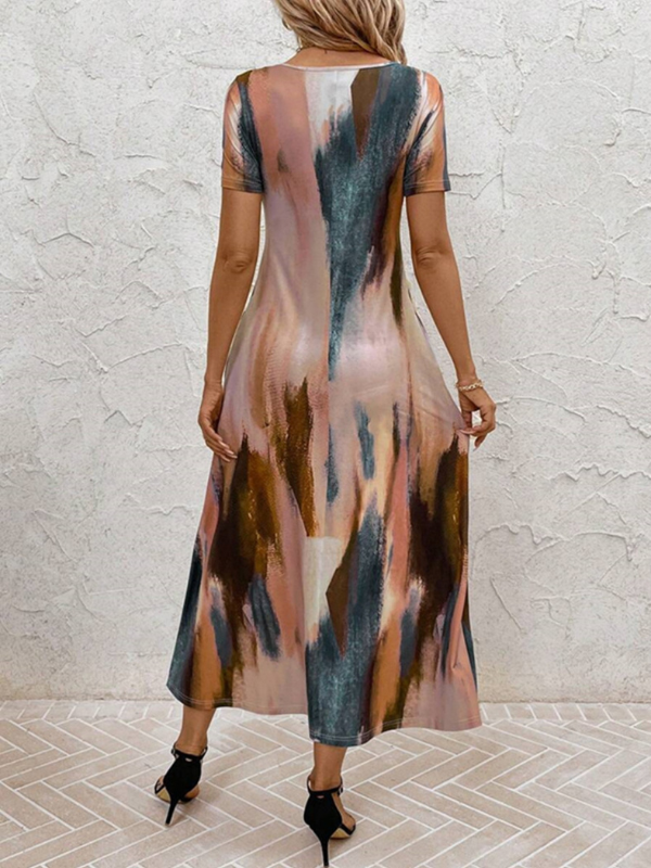 Emily | Women's Tie-Dye V-Neck Short Sleeve Midi Tee Dress