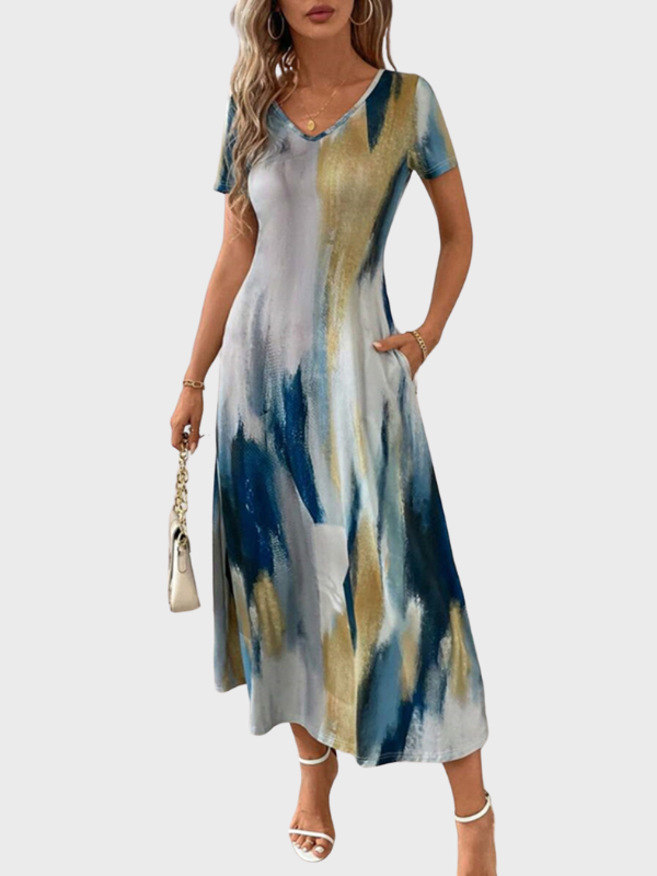 Emily | Women's Tie-Dye V-Neck Short Sleeve Midi Tee Dress