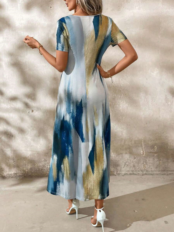 Emily | Women's Tie-Dye V-Neck Short Sleeve Midi Tee Dress