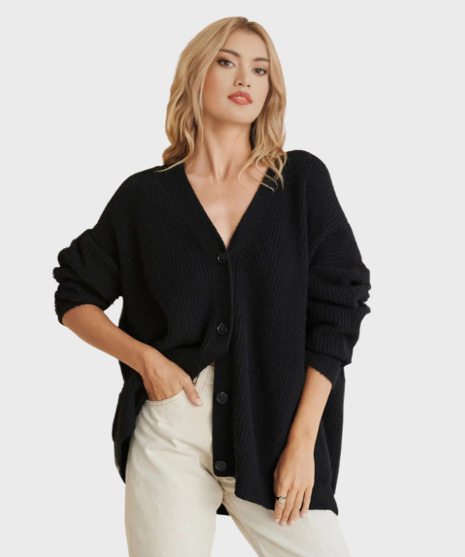 Women’s V-Neck Knit Cardigan with Button Closure