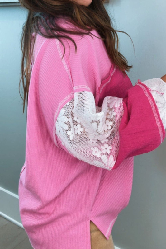 Evelyn | Women's Lace Patchwork Sleeve Stitching V Neck Top