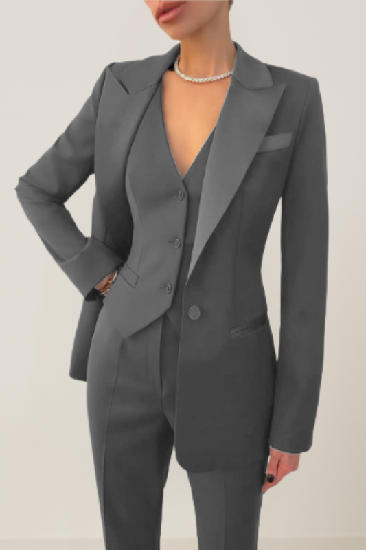 Gray Women’s 3-Piece Suit Set - Blazer, Vest & Trousers on the model