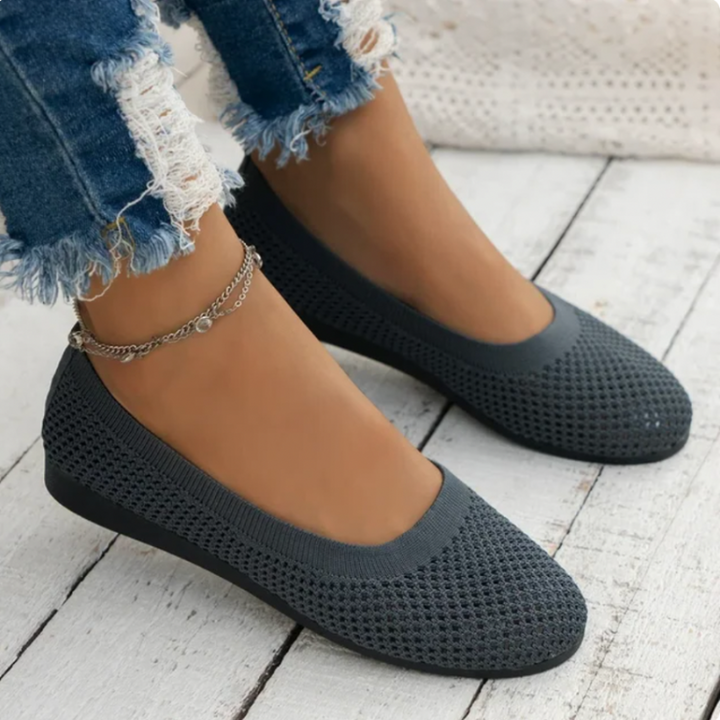 Gray Women’s Breathable Mesh Slip-On Flats on the model
