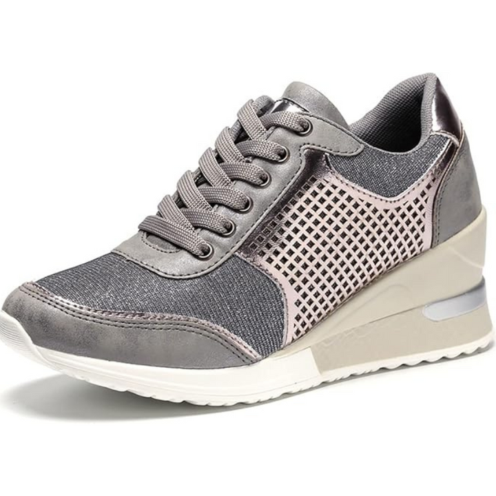 Gray Women’s Hidden High-Heeled Wedge Mesh Fit Trainers 