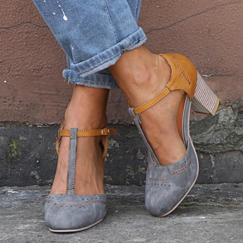 Gray Women’s Supportive Fit 8cm Comfort Heeled Pumps on the model