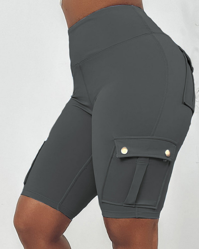Gray Women’s Tie-Belt High-Waisted Rolled Hem Shorts on the model