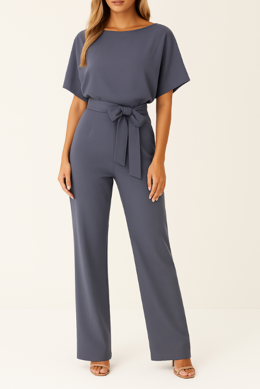 Gray Women’s Elegant Minimalist One-Piece Jumpsuit on the model