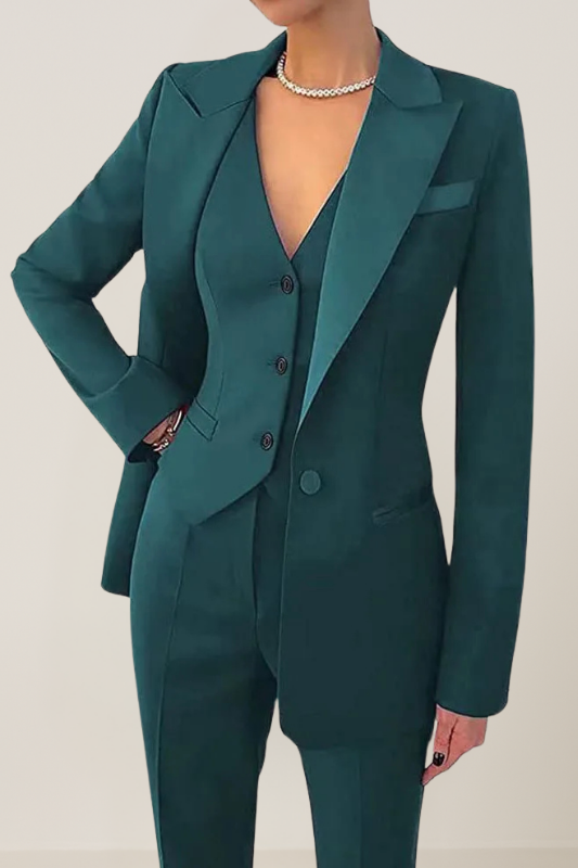 Green Women’s 3-Piece Suit Set - Blazer, Vest & Trousers on the model