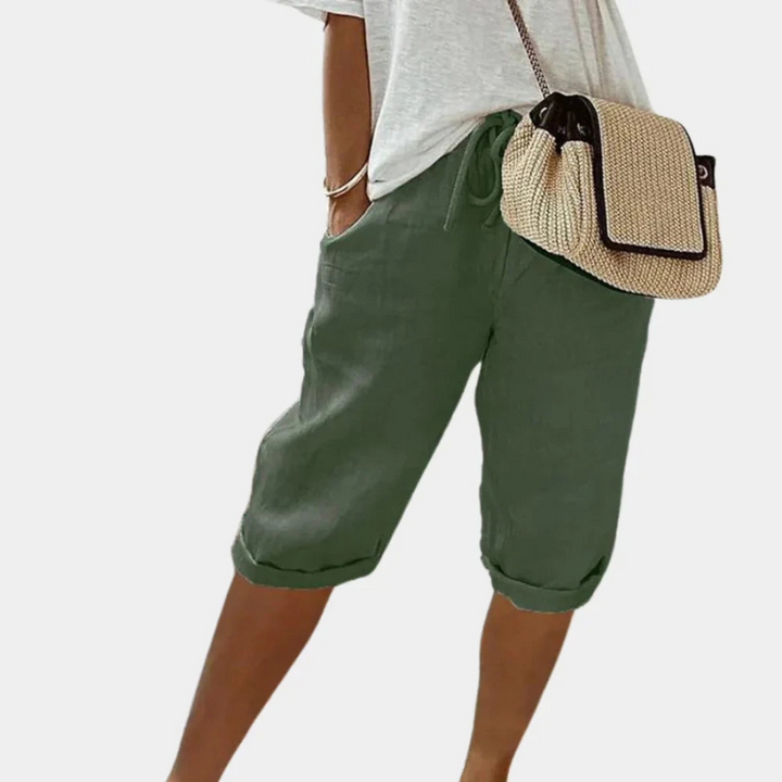 Green Women’s Breathable Comfort Fabric Shorts on the model