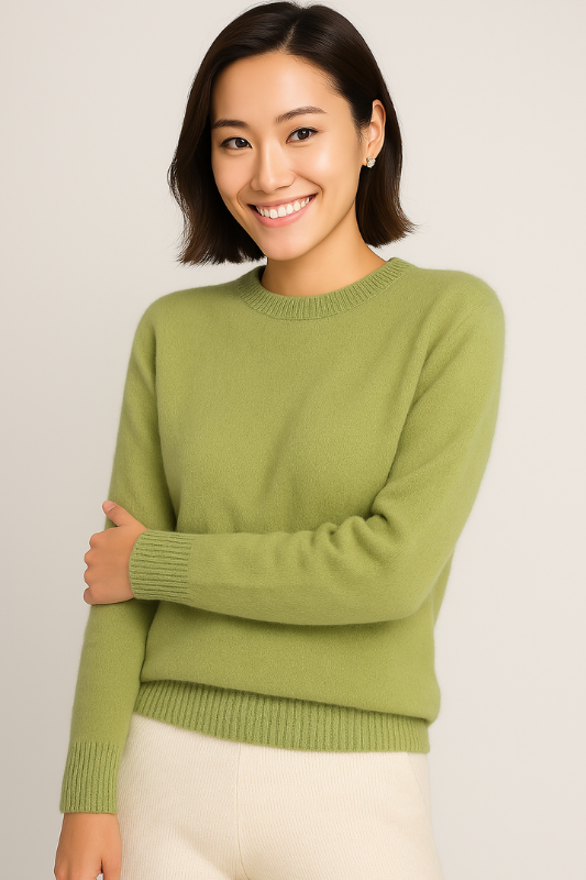 Green Women’s Everyday Lightweight Knit Sweater with Comfort and Style on the model