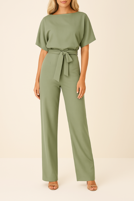 Green Women’s Elegant Minimalist One-Piece Jumpsuit on the model