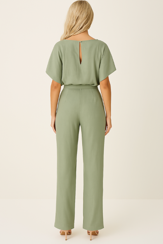 Green Women’s Elegant Minimalist One-Piece Jumpsuit on the model