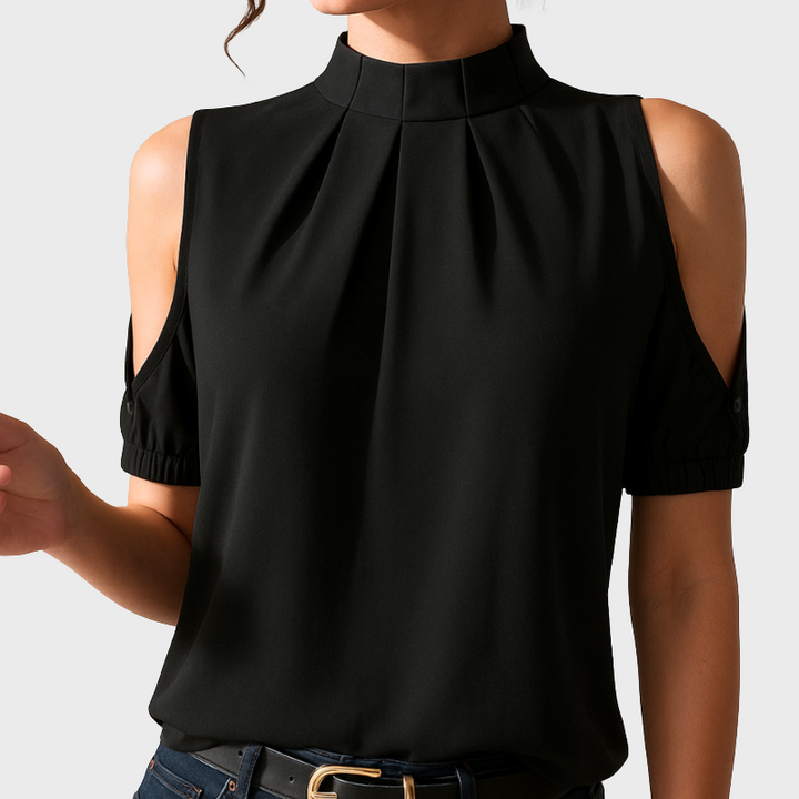 Women’s Pleated Long Sleeve Keyhole Neckline Blouse