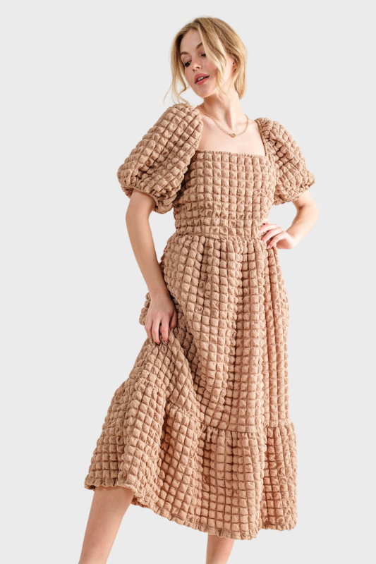 Hannah | Women's Full Size Square Neck Puff Sleeve Dress