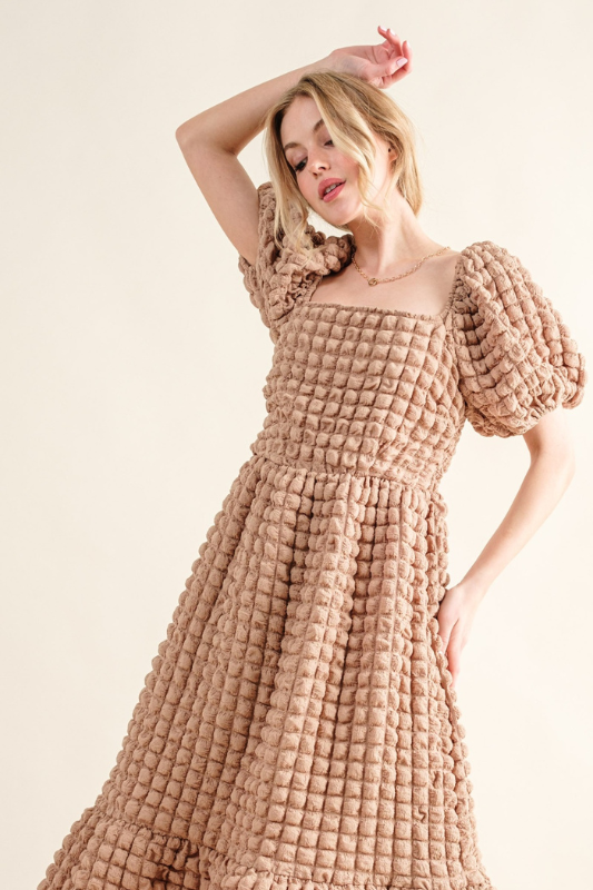 Hannah | Women's Full Size Square Neck Puff Sleeve Dress