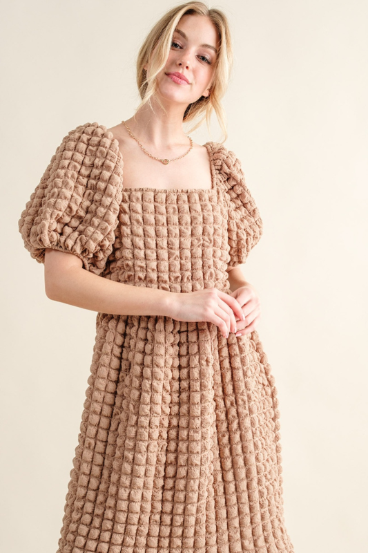 Hannah | Women's Full Size Square Neck Puff Sleeve Dress