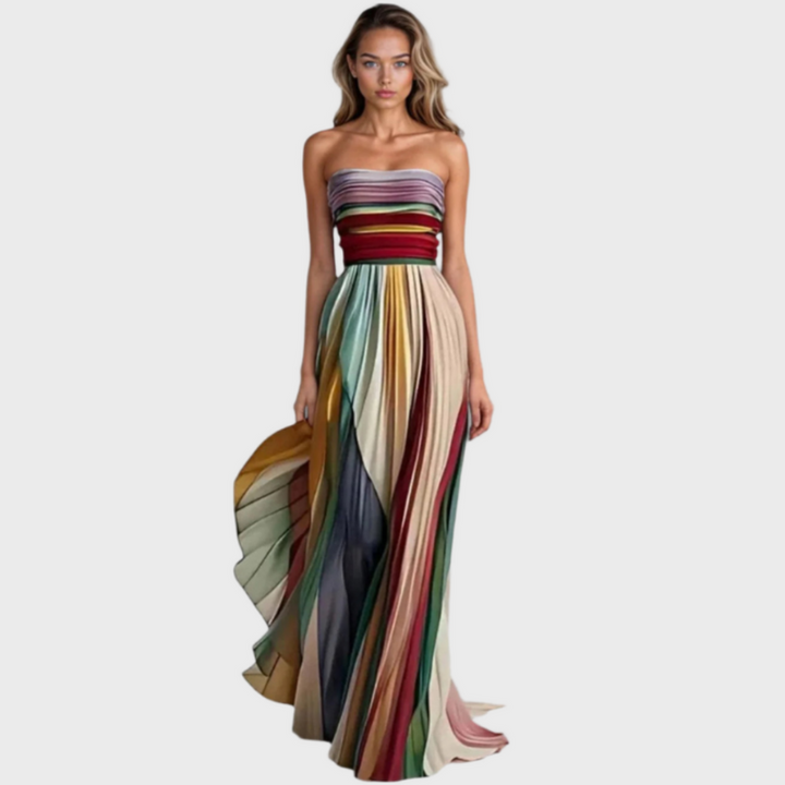 Women’s Elegant Pleated Dress - Strapless Maxi