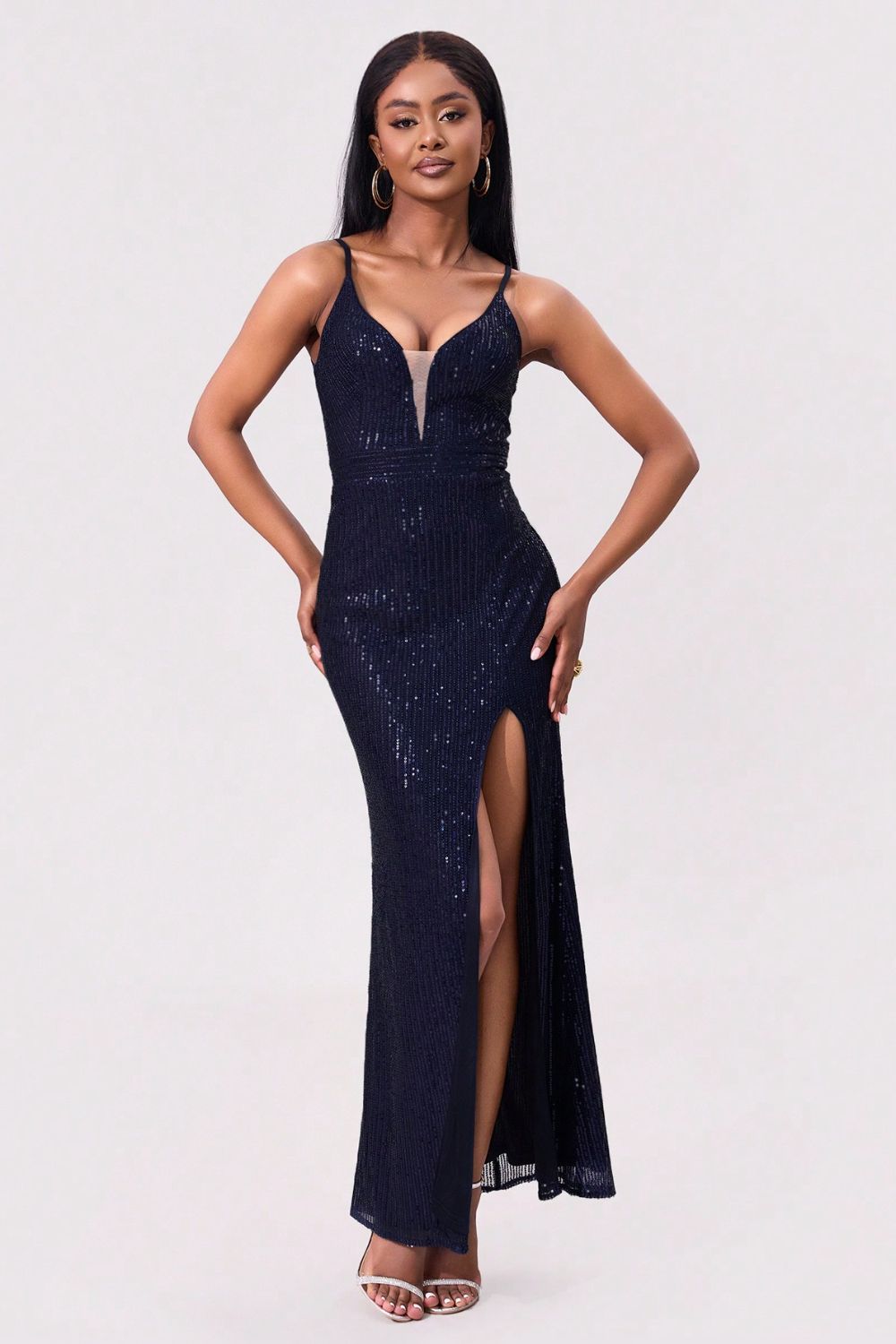 Cora | Split Sequin Backless Maxi Cami Dress
