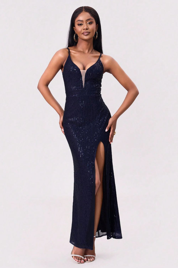 Cora | Split Sequin Backless Maxi Cami Dress