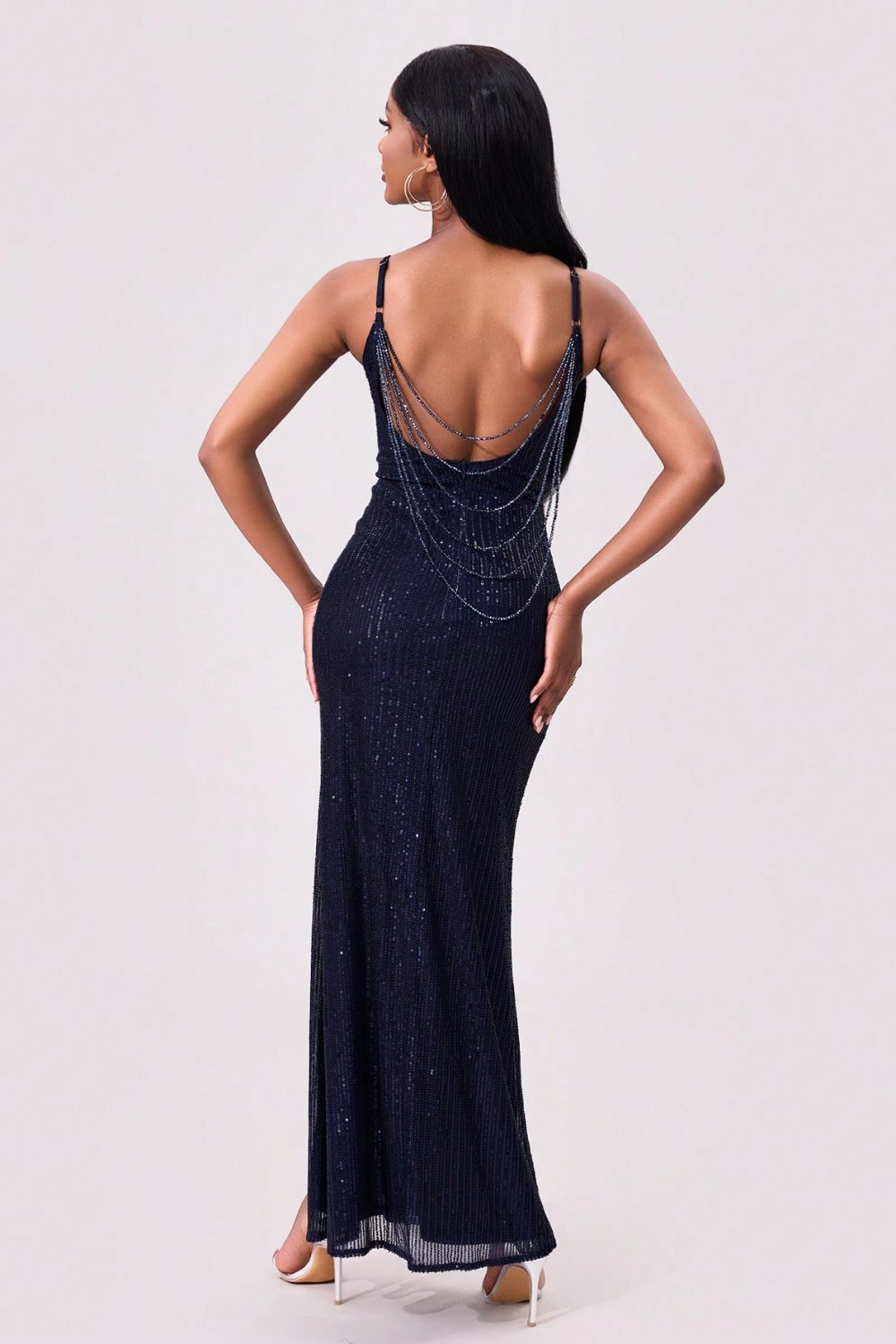 Cora | Split Sequin Backless Maxi Cami Dress