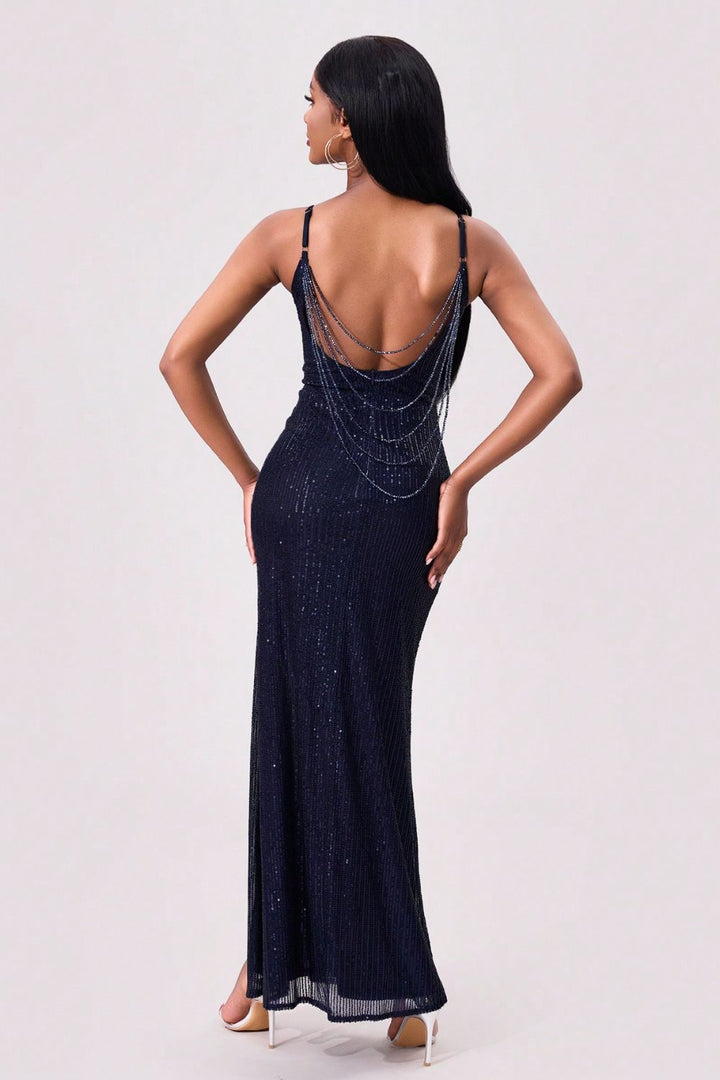 Cora | Split Sequin Backless Maxi Cami Dress